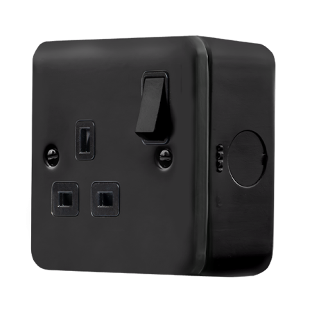 Click Metal Clad Pro Matt Black 13A 1 Gang Double Pole Switched Socket Outlet MCP535BK