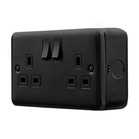 Click Metal Clad Pro Matt Black 13A 2 Gang Double Pole Switched Socket Outlet MCP536BK