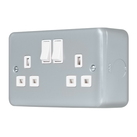 Click Metal Clad Pro Grey 13A 2 Gang Double Pole Switched Socket Outlet MCP536