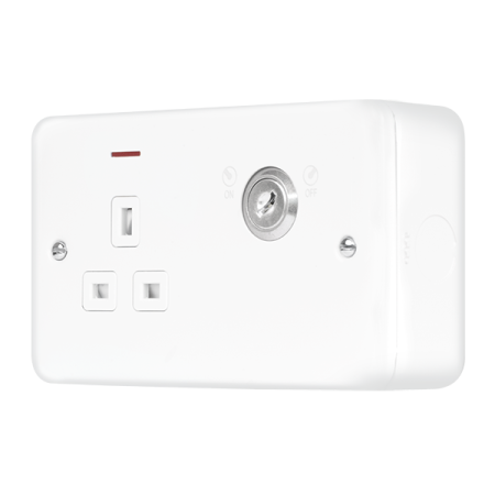 Click Metal Clad Pro Polar White 13A 1 Gang Double Pole Key Lockable Switched Socket With LED (Double Plate) MCP655PW