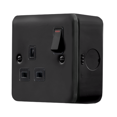 Click Metal Clad Pro Matt Black 13A 1 Gang Double Pole Switched Socket Outlet With LED MCP835BK