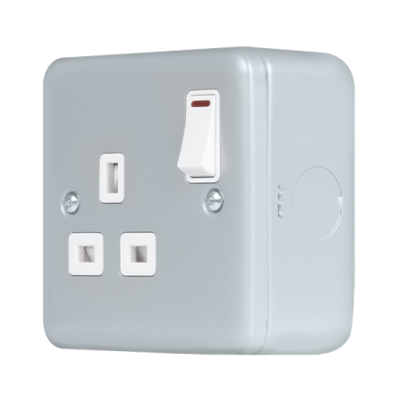 Click Metal Clad Pro Grey 13A 1 Gang Double Pole Switched Socket Outlet With LED MCP835