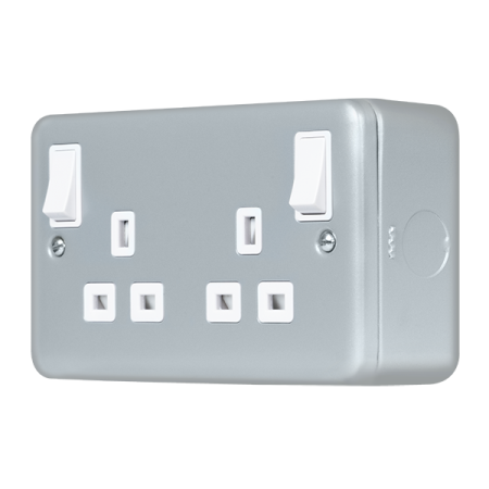 Click Metal Clad Pro Grey 13A 2 Gang Double Pole Switched Socket Outlet With Outboard Rockers MCP836