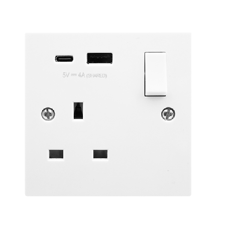 Click Polar 1 Gang 13A Single Switched Socket with Type A & C USB PRW785