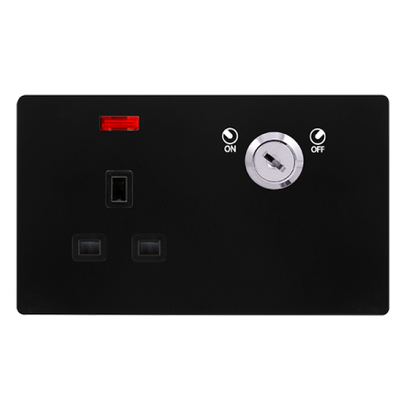 Click Definity Screwless 13A 1 Gang Double Pole Key Lockable Socket With Neon | SFBK655BK