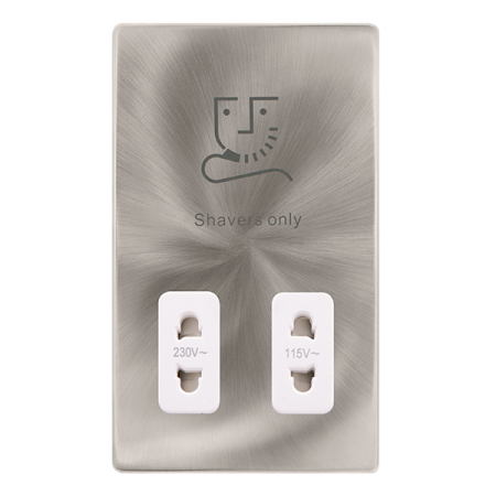Click Definity Complete 115/230v Dual Voltage Shaver Socket Brushed Steel White Insert | SFBS100PW