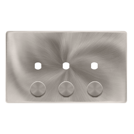 Click Definity Complete Brushed Steel Screwless 3 Gang Empty Dimmer Plate | SFBS143PL