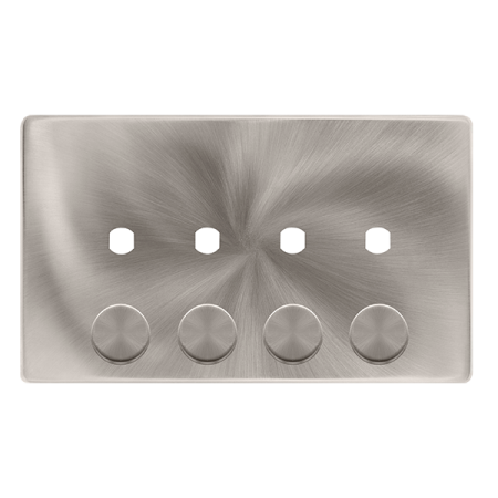 Click Definity Complete Brushed Steel Screwless 4 Gang Empty Dimmer Plate with Knob SFBS144PL