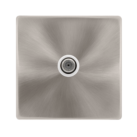 Non-isolated Single Satellite Outlet - Brushed Steel Cover Plate - Polar White Insert