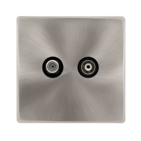 Isolated Satellite & Isolated Coaxial Outlet- Brushed Steel Cover Plate - Black Insert