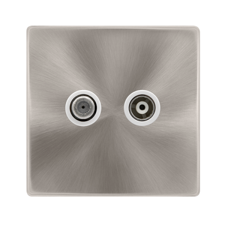 Click Definity Complete Brushed Steel Non-isolated Satellite & Non-isolated Coaxial Outlet White Insert