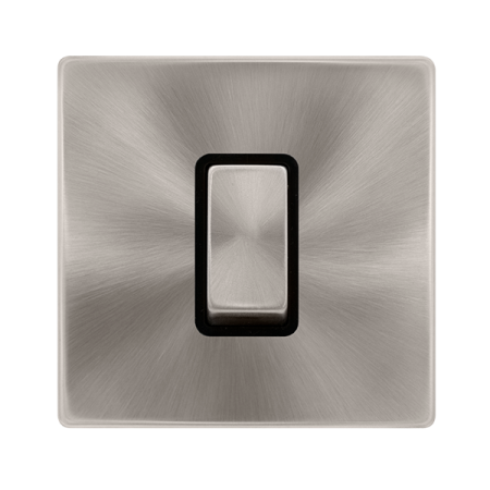 50a Ingot 1 Gang Double Pole Switch - Brushed Steel Cover Plate - Black Insert