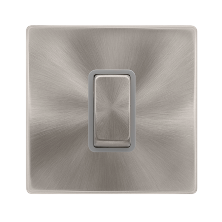 50a Ingot 1 Gang Double Pole Switch - Brushed Steel Cover Plate - Grey Insert