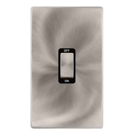 Click Definity Complete Brushed Steel with Black Insert Screwless 2 Gang Vertical 50A Double Pole Switch SFBS502BK