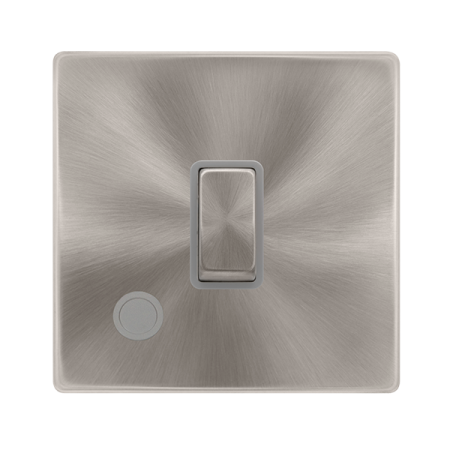 20a Ingot Double Pole Switch With Flex Outlet - Brushed Steel Cover Plate - Grey Insert