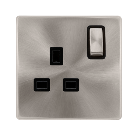 Click Definity Complete 13A Single Switched Socket Brushed Steel Black Insert | SFBS535BK