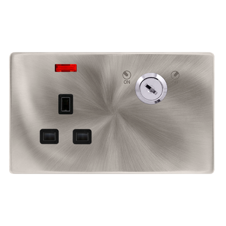 Click Definity Screwless 13A 1 Gang DP Key Lockable Socket With Neon Black Insert | SFBS655BK