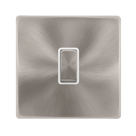 Click Definity Complete Brushed Steel with White Insert Screwless 20A Double Pole Switch SFBS722PW