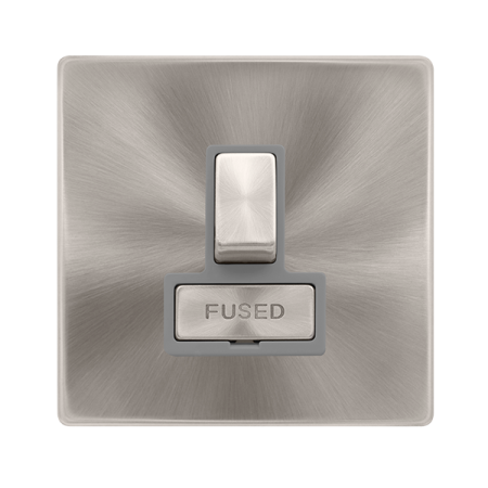 13a Ingot Switched Fused Connection Unit - Brushed Steel Cover Plate - Grey Insert