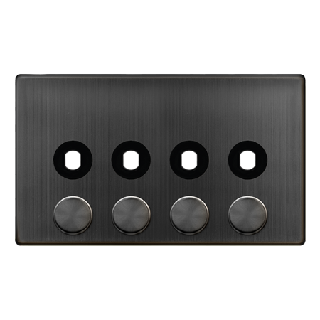 Click Definity Complete Matt Bronze Screwless 4 Gang Empty Dimmer Plate with Knob SFBZ144PL