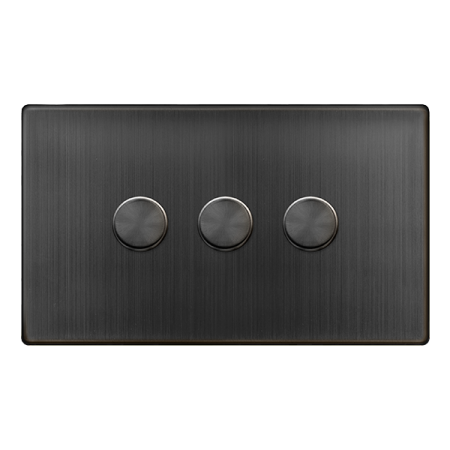 Click Definity Complete Matt Bronze Screwless 3 Gang 2 Way 100W LED Dimmer Switch SFBZ163