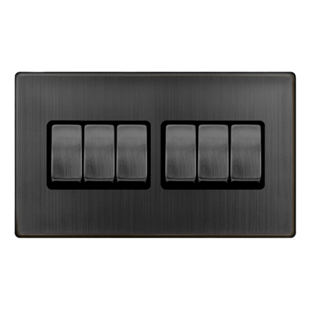 Click Definity Complete Matt Bronze with Black Insert Screwless 6 Gang 2 Way Switch SFBZ416BK