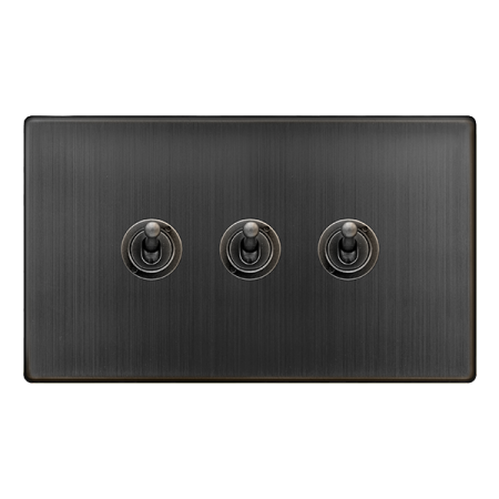 Click Definity Complete Matt Bronze Screwless 3 Gang 2 Way Toggle Switch SFBZ423