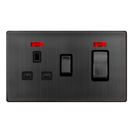 Click Definity Complete Matt Bronze 50A Ingot Double Pole Cooker Connection Unit & Neon