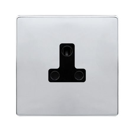 5a Round Pin Socket - Polished Chrome Cover Plate - Black Insert