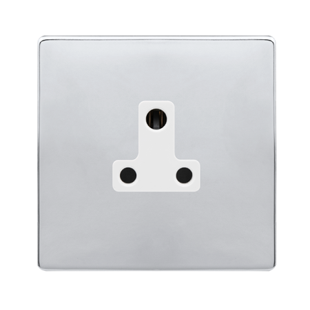5a Round Pin Socket - Polished Chrome Cover Plate - Polar White Insert