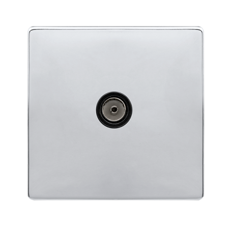 Single Non-isolated Coaxial Outlet - Polished Chrome Cover Plate - Black Insert