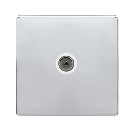 Single Non-isolated Coaxial Outlet - Polished Chrome Cover Plate - Polar White Insert