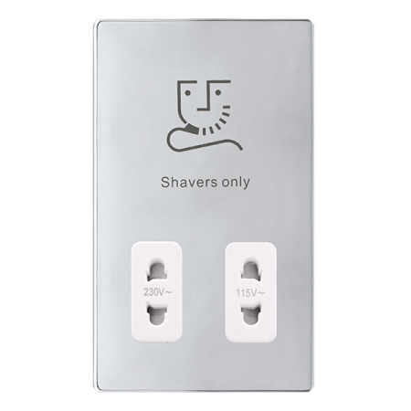 115/230v Dual Voltage Shaver Socket - Polished Chrome Cover Plate - Polar White Insert