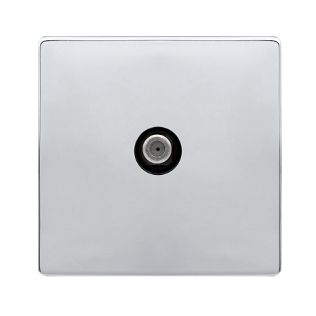 Non-isolated Single Satellite Outlet- Polished Chrome Cover Plate - Black Insert