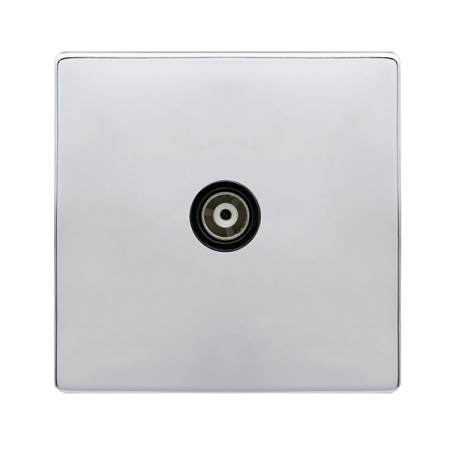 Click Definity Polished Chrome Single Isolated Coaxial Outlet Socket Black Insert | SFCH158BK
