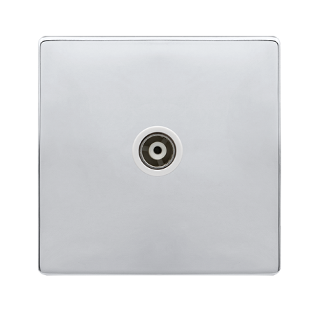 Click Definity Complete Polished Chrome with White Insert Screwless Single Isolated Coaxial Outlet SFCH158PW