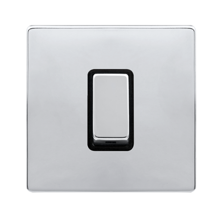 50a Ingot 1 Gang Double Pole Switch - Polished Chrome Cover Plate - Black Insert