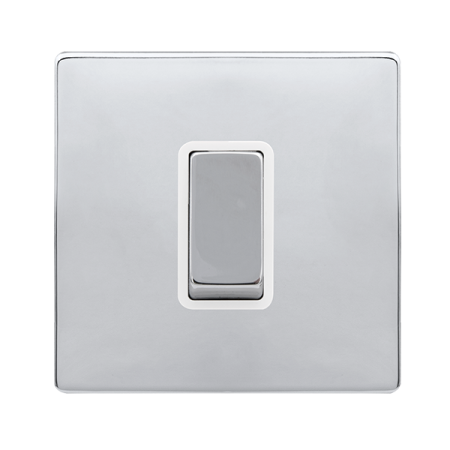 50a Ingot 1 Gang Double Pole Switch - Polished Chrome Cover Plate - Polar White Insert