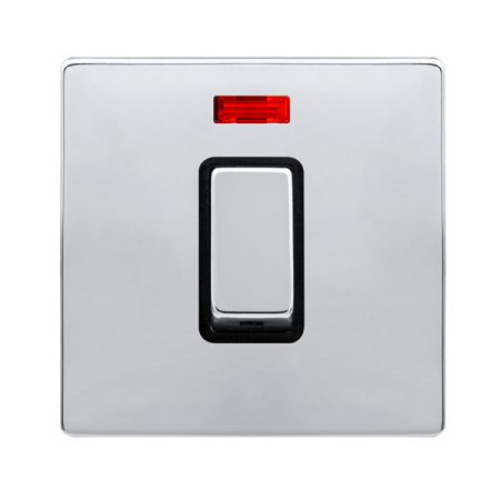 Click Definity Complete Polished Chrome with Black Insert Screwless 1 Gang 50A Double Pole Single Switch with Neon SFCH501BK