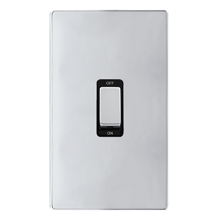 50a Ingot 2 Gang Double Pole Switch - Polished Chrome Cover Plate - Black Insert
