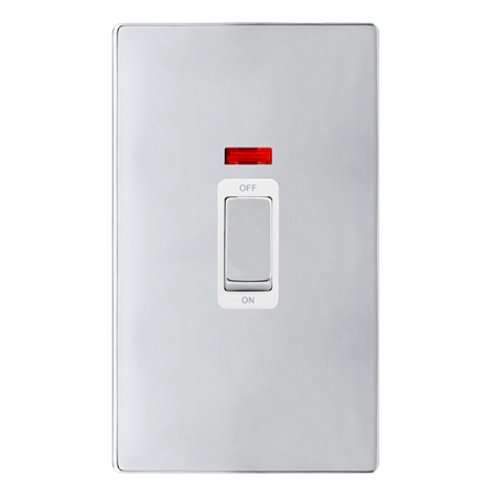 Click Definity Complete Polished Chrome with White Insert Screwless 2 Gang Vertical 50A Double Pole Switch with Neon SFCH503PW