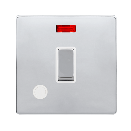 20a Ingot Double Pole Switch With Neon & Flex Outlet - Polished Chrome Cover Plate - Polar White Insert