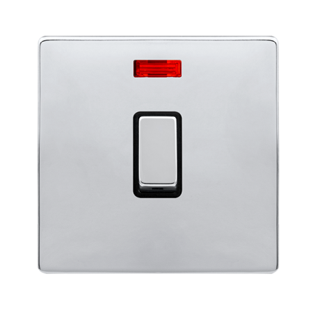 20a Ingot Double Pole Switch With Neon - Polished Chrome Cover Plate - Black Insert