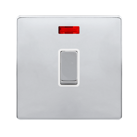 20a Ingot Double Pole Switch With Neon - Polished Chrome Cover Plate - Polar White Insert