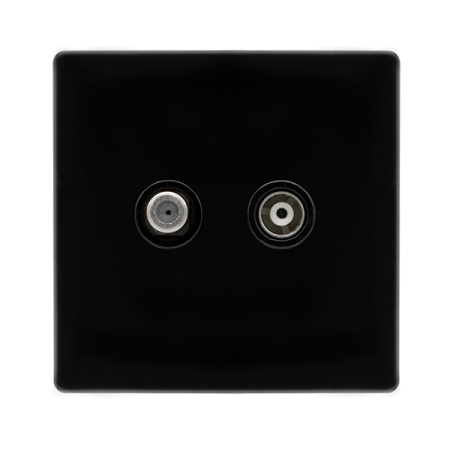Click Definity Screwless Metal Black Isolated Satellite & Isolated Coaxial Outlet | SFMB157BK