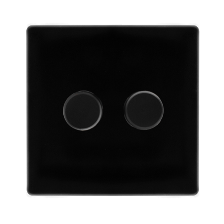 Click Definity Screwless Metal Black 2 Gang 2 Way 100w LED Dimmer Switch | SFMB162