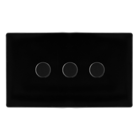 Click Definity Screwless Metal Black 3 Gang 2 Way 100w LED Dimmer Switch | SFMB163