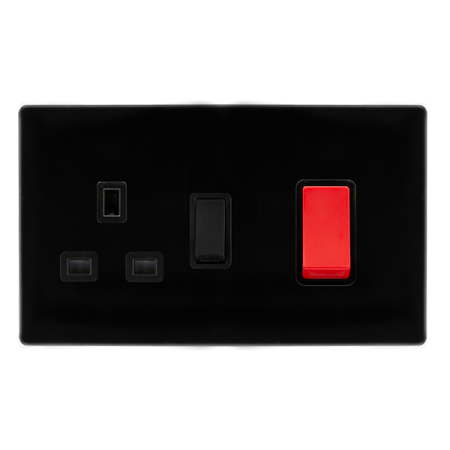 Click Definity Screwless Metal Black 50A DP Cooker Switch & Socket | SFMB204BK