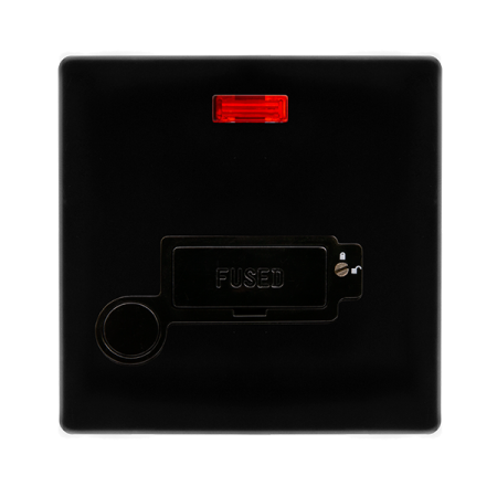 Click Definity Screwless Metal Black 13A Lockable Spur With Neon & Flex Outlet | SFMB253BK