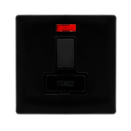 Click Definity Screwless Metal Black 13A Switched Fused Spur With Neon | SFMB652BK